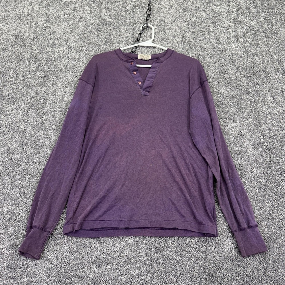 Saugatuck Henley Shirt Mens Large Purple Long Sleeve Cotton Jersey Casual Basic